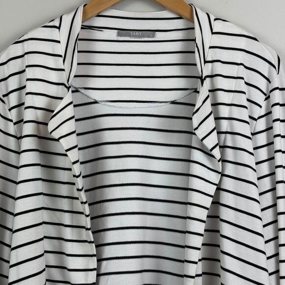 Tart Open Front Blazer Jacket Womens XL White Black Striped Modal Classic Topper - Picture 2 of 9